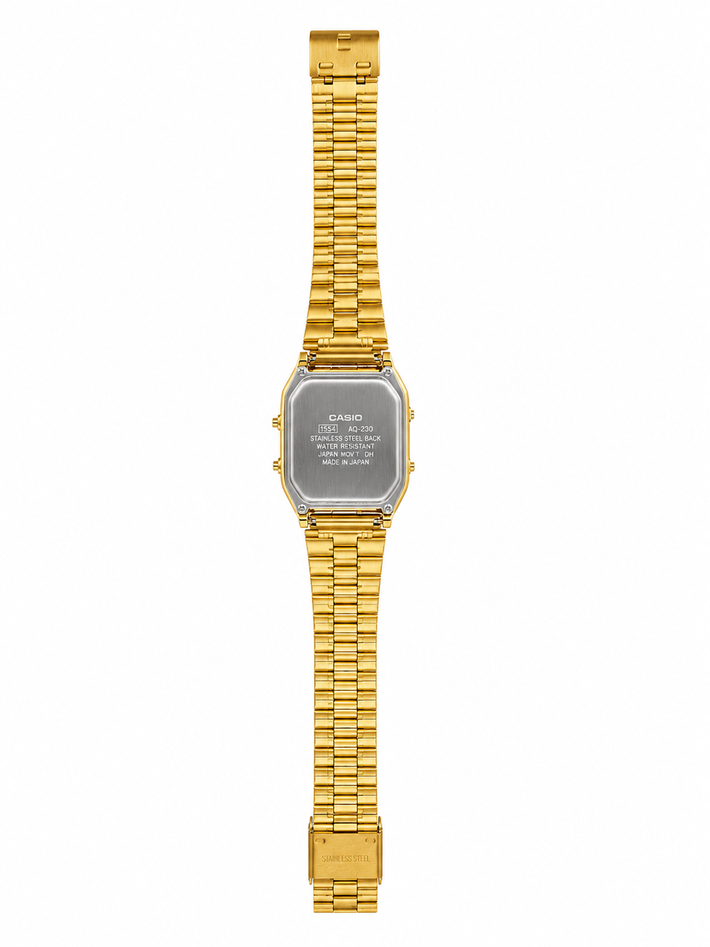 Casio AQ- 230 Anadigital Watch. Gold Plated Stainless Steel Green Dial