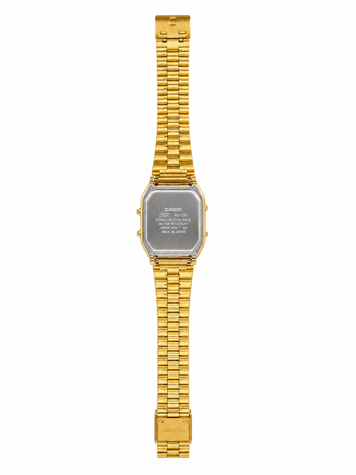 Casio AQ- 230 Anadigital Watch. Gold Plated Stainless Steel Green Dial